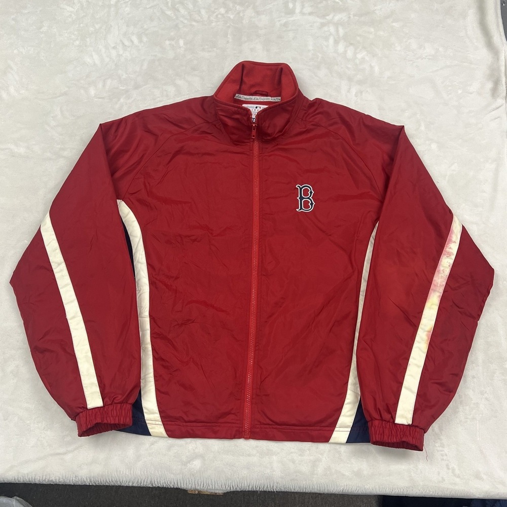 Majestic Windbreaker Jacket Mens Large Red Boston Red Sox Full Zip Mesh Lined